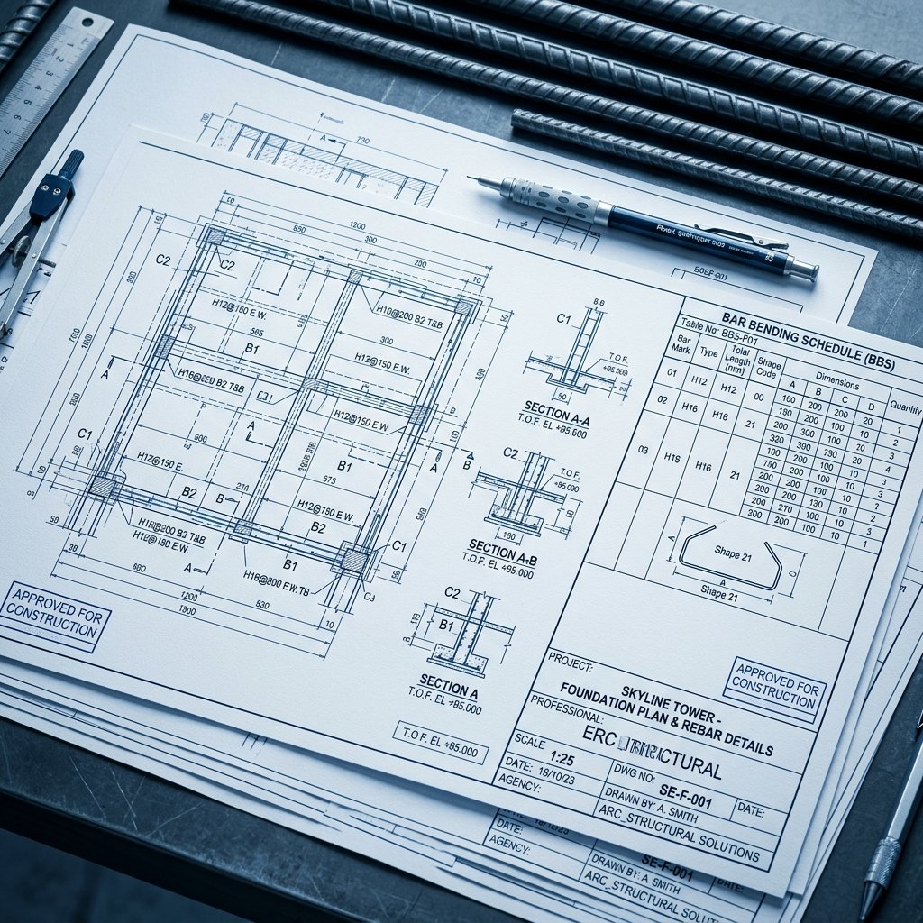 Technical detailing team blueprint drawings